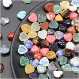 Stone 10Mm Natural Pink Rose Quartz Opal Tigers Eye Turquoise Heart Shape Charms White Black Crystal Cab Cabochons Beads For Jewellery Dhen0