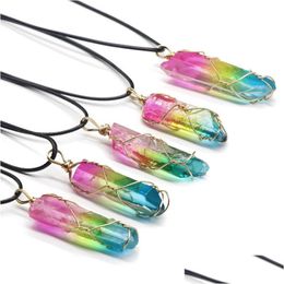 Pendant Necklaces Colorf Crystal Column Necklace Gradient Color Quartz Crystals Wire Wrap Healing Guardian Jewelry For Men Rope Drop Dh6Pf