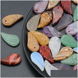 Charms Natural Crystal Wings Stone Pendants Rose Quartz Tiger Eye Feather Trendy Jewelry Making Wholesale Drop Delivery Findings Comp Dhe15