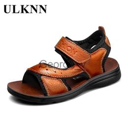 Sandals ULKNN Children's Genuine Leather Sandals Boy's Breathable Beach Catwalk Shoes For Boys Outdoor Sports Trending Kids Sandals J230703