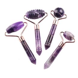 Massage Stones Rocks Wholesale Amethyst Crystal Roller Face Care Gua Sha Tool Natural Stone Quartz Health Massage Wand Spa Acupuncture Beauty 230701