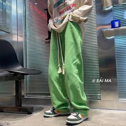 Men's Jeans American High Street Six Color Men Streetwear Trend Denim Wide Leg Pants With Waist Rope Man Hip Hop Green Red Trousers