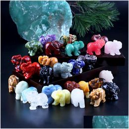 Stone 1.5Inch Natural Semi-Precious Elephant Carved Ornament Charms Rose Quartz Healing Reiki Crystal Engrave Craft Fashion Drop Del Dhkya