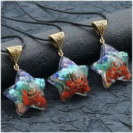 Pendant Necklaces Star 7 Chakras Orgonite Stone Necklace Five Points Shape Healing Energy Natural Orgone Crystal Pendum Lucky Om Jew Dhirk