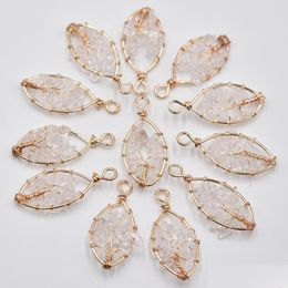 Charms Natural Stone White Crystal Tree Of Life Handmade Wire Wrapped Pendants For Jewelry Necklace Marking Drop Delivery Findings C Dhtxw