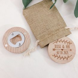 Other Event Party Supplies Personalized Wedding Favor Engraved Wooden Fridge Magnet Beer Bottle Opener Guest Souvenir Gift With Burlap Bag 230701