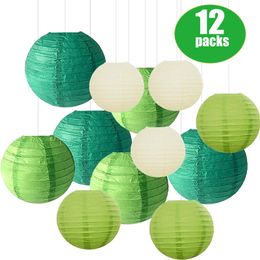 Other Event Party Supplies 12 Pcs set Paper Lantern with Assorted Sizes Round Mix Colours Green Beige Chinese Lampion Wedding Hanging Decor 230701