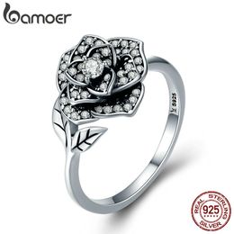 With Side Stones 100% 925 Sterling Silver Rose Flower CZ Tree Leaf Finger Rings for Women Wedding Engagement Jewellery Gift SCR382 230701