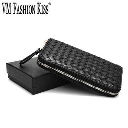 VM FASHION KISS Women's Long Purse 100% Sheepskin Knitting Zipper Clutch Coin Purse Card Wallet Unisex Luxury Wallet For Women