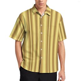 Men's Casual Shirts Striped Art Beach Shirt Gold Lines Print Summer Man Trendy Blouses Short-Sleeve Custom Clothes Large Size