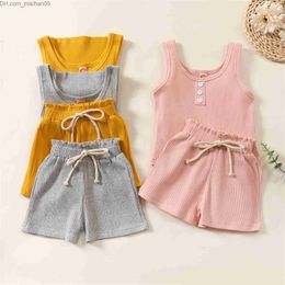 Clothing Sets Clothing Sets 2 6Y Summer Toddler Baby Boys Girls Suits Cotton Kids Outfits Children Ribbed Knitted Sleeveless Vest Tops Elastic Waist Shorts Z230703