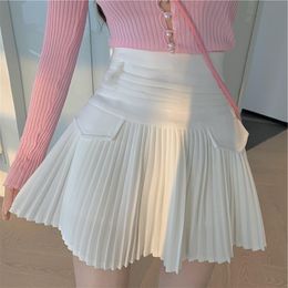 Dresses Summer Pleated Skirts Women Sexy Mini Skirts Solid A Line High Waist Short Skirts Fashion Korean Student Girls White Bottoms