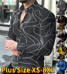 Men's Casual Shirts Light Luxury Shirt Single Breasted Lapel Pattern Printed Long Sleeved Tops Clothing Club Cardigan XS-8XL