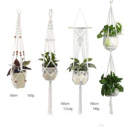 Planters Pots Flower Hanging Basket Vintage Handmade Rame Plant Pot Cotton Rope Balcony Florist Hanger Decoration Planter Drop Del Dhoys