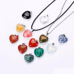 Pendant Necklaces Love Heart Natural Crystal Rose Quartz Necklace Peach Hearts Shape Chakra Healing Jewellery For Women Men Drop Deliv Dhqdb