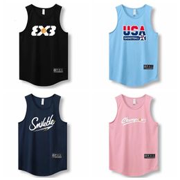 Utomhusskjortor Löst män som kör Vest Outdoor Street Basketball Gym Sleuveless Letter Print Shirt Snabbt Dry Fitness Bodybuilding Tank Tops 230701