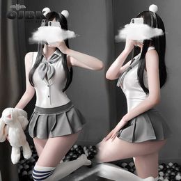 Sexy Set Sexy Lingerie Cheer Learder Cosplay Costumes One Piece Bodysuit Teddy With Mini-Skirt Sailor Moon Outfit Grey White Erotic SetHKD230703