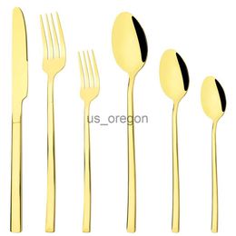 Dinnerware Sets High Quality Gold Cutlery Set Western Stainless Steel Dinnerware Tableware Polish Knife Dessert Fork Spoon Flatware Silverware x0703