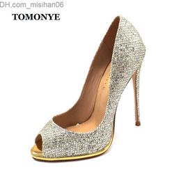 Dress Shoes TOMONYE light glitter shinny peep toe women extremely thin high heel pumps with platform custom made spring autumn summer shoes Z230703