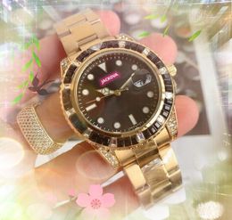 Top japan quartz movement men watches 41mm auto date shinning rainbow diamonds ring clock solid fine Stainless Steel band popular leisure watch montre femme gifts