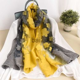 Scarves Color matching women scarf summer silk scarves for lady shawls and wraps organza Hollowed flowers beh stoles bandana foulard J230703