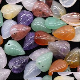 Stone 13X18Mm Carved Leaf Loose Beads Natural Rose Quartz Turquoise Naked Stones Diy Jewellery Acc Drop Delivery Dhbfe