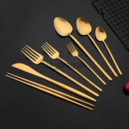 Dinnerware Sets 304 Stainless Steel Matte Gold Cutlery Set Dinnerware Dinner Knife Spoon Fork Chopsticks Dessert Tea Spoon Tableware Flatware x0703