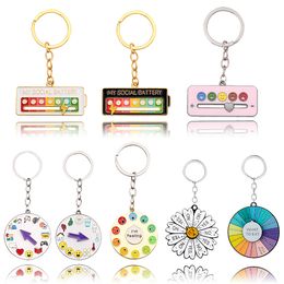 Emotional Management Keychain My Social Battery Enamel Mood Key Rings for 7 Days A Week Functional Aesthetic Keyring Gift DIY Jewelry Handmade