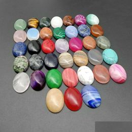 Stone 25X18Mm Natural Crystal Oval Cabochon Loose Beads Opal Rose Quartz Turquoise Stones Face Reiki Healing Necklace Ring Earrrings Dhinx