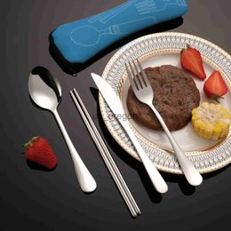 Dinnerware Sets Stainless Steel Cutlery Set Cutter Fork Spoon Chopsticks SetStainless Steel Reusable Cutlery Kit For Lunch Box Workplace Camping x0703