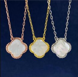 Classic Brass white gold plated Pendant Necklaces Colourful shell Flowers Four Leaves Clover women Luck Earring ear stud Designer Jewellery VCx93