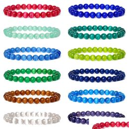 Beaded Nature 8Mm Cat Eye Stone Opal Bracelet Pink Blue Round Beads Elastic Reiki Jewellery For Women Men Drop Delivery Bracelets Dhyc8