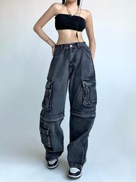 Women's Jeans Washed And Worn Large Pocket Work Clothes For Men Women Wide Leg Mop Straight Long Pants