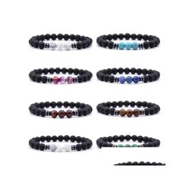 Beaded 8Mm Matte Black Natural Stone Beads Strand Bracelet Red Blue Green Agates Hematite Gem Bangle For Women Men Buddha Energy Yog Dhyfn