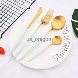 Dinnerware Sets Matte Mint Green Gold Dinnerware Set Stainless Steel Tableware Set Dessert Knife Fork Spoon Flatware Set Silverware Cutlery Set x0703