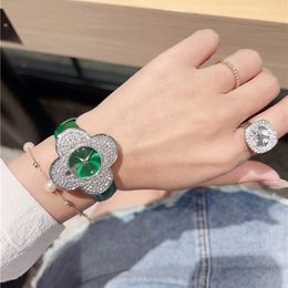 Fashion Wrist Watch Women Crystal Flower Style Luxury Leather Strap Quartz watch