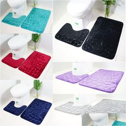 Toilet Seat Covers 2Pcs/Set Bathroom Mat Cobblestone Style Anti-Slip Carpet Rug Flannel Soft Absorbent Door Drop Delivery Home Garde Dh4No