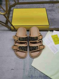 2023 Sandals Slippers Slide Beach Brown Leather Shoes Women's High Heels Men's 365-46 with Yellow Box and Dust Bag T230703