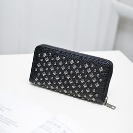 Annmouler Fashion Women Wallets Pu Leather Rivet Card Holder Large Capacity Ladies Purse New Fashion Clutch Bag