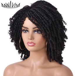Synthetic Wigs Short Soft Dreadlock Synthetic Wigs For Black Women Afro Kinky Curly Hair With Bangs Ombre Brown Crochet Twist Hair Annivia 230701