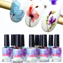 False Nails 12 Bottle Watercolour Ink Nail Polish Blooming Flowers Gradient Marble Painting Salon Smoke Effect Nail Art Gel Varnishes NT895 230701