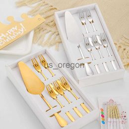 Dinnerware Sets 1 Set Fork Shovel Kit Stainless Steel Silvergolden Color Sawtooth Design Dessert Cutlery Set Rustproof Durable Cake Fork Kit x0703