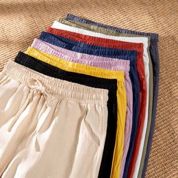 Pants Capris Women's Spring autumn ankle length casual straight pencil solid elastic waist harem women's thin cotton linen pants HDK230703