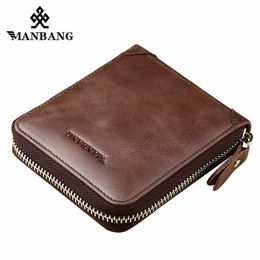 ManBang Men Wallets Genuine Leather Short Coin Purse Small Vintage Walet Men's Purse Zipper Cion Pocket Card Holder Men Wallets