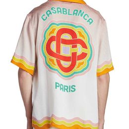 T-Shirts Casa Designer Fashion Clothing Shirts Tracksuits Casablanca Rainbow Gradient Black White Gradient Mens Womens Couple Hawaii Short Sleeve Shirt 240327