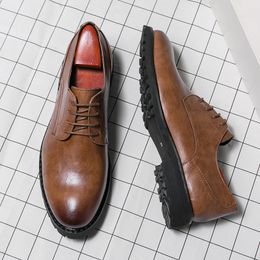 New Italian style men's Derby shoes Handmade leather flat angle lace up business office wedding comfortable formal shoes