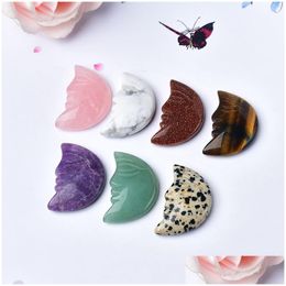 Stone Natural Crystal Rose Quartz Moon Face Gemstone Energy Healing Decoration Crafts Diy Mineral Jewellery Gift Drop Delivery Dhivg