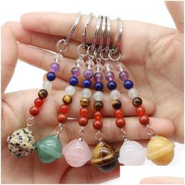 Keychains Lanyards Galactic Planets Shape Stone Key Rings 7 Colors Chakra Beads Chains Charms Healing Crystal Keyrings For Women M Dht80
