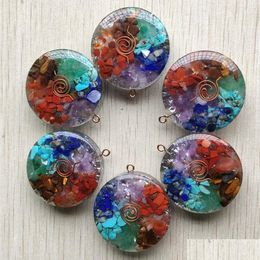 Charms Resin Retro Reiki Healing Chips Stone Natural 7 Chakras Orgone Energy Round Pendants Wholesale Drop Delivery Jewellery Findings Dhrqh