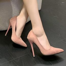 Dress Shoes Sexy Super High Stiletto Heels Pumps Women Solid Office Flock Pointed Toe Party Elegant Woman Plus Size 43